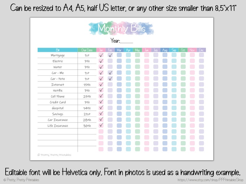 Monthly Bill + Budget Tracker Bundle - Editable & Printable - Pastel ...