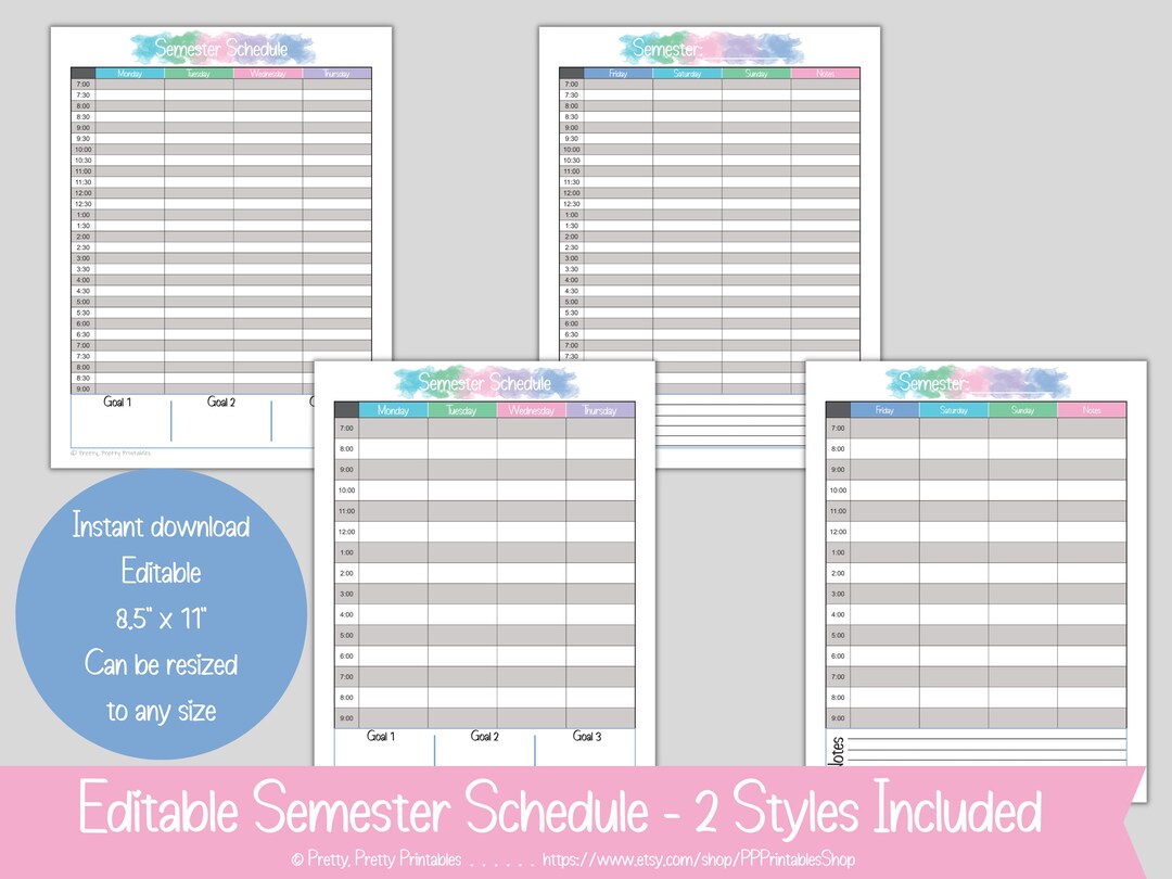 School Semester Schedules Printable &amp; Editable Student - Etsy