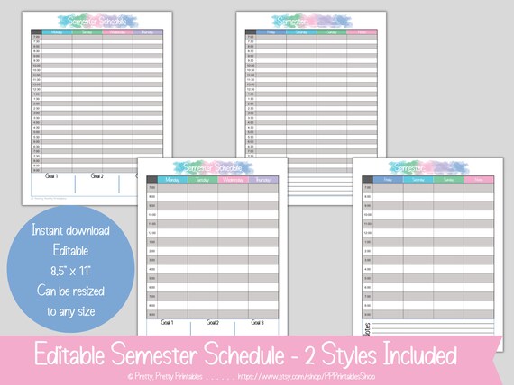 School Semester Schedules Printable &amp; Editable Student - Etsy