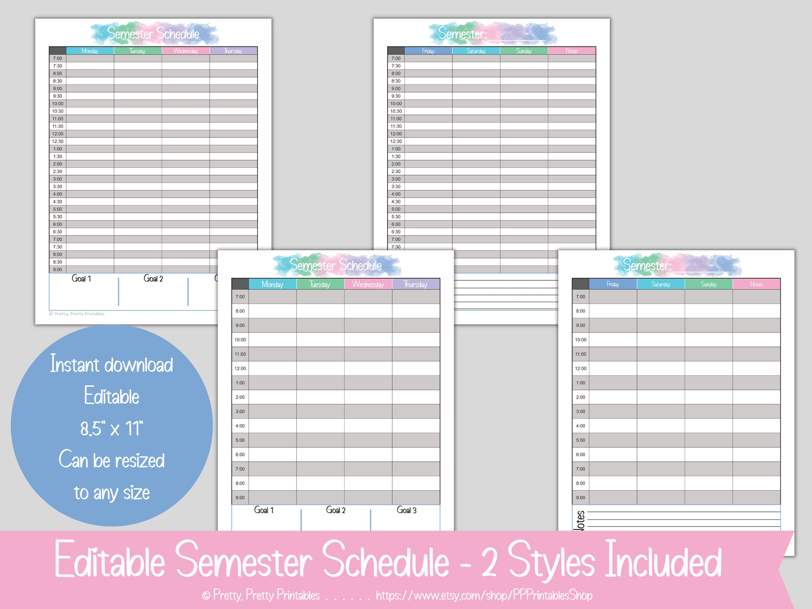 School Semester Schedules Printable &amp; Editable Student - Etsy