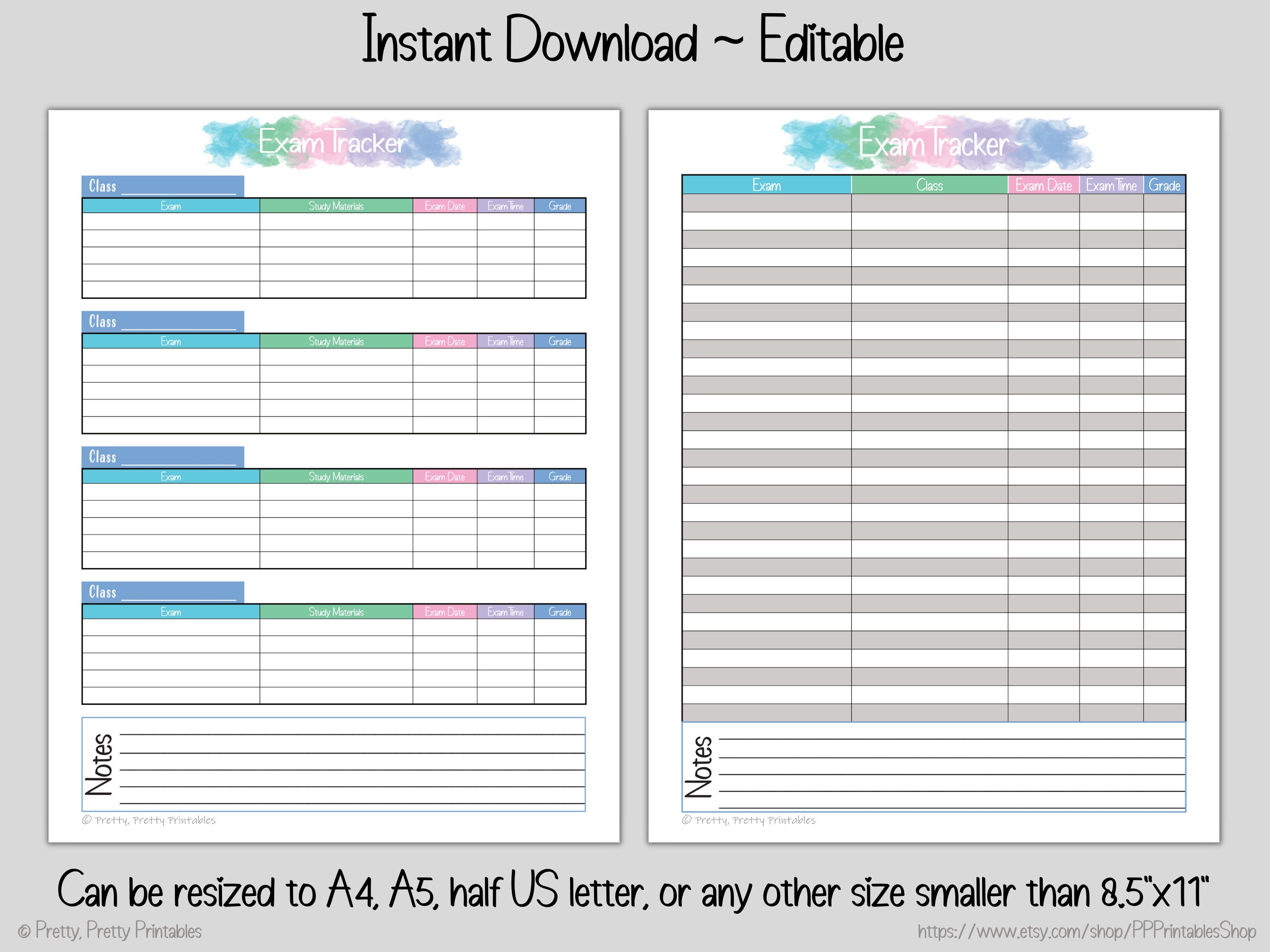 School Exam Tracker - Printable & Editable - College Exam Tracker ...