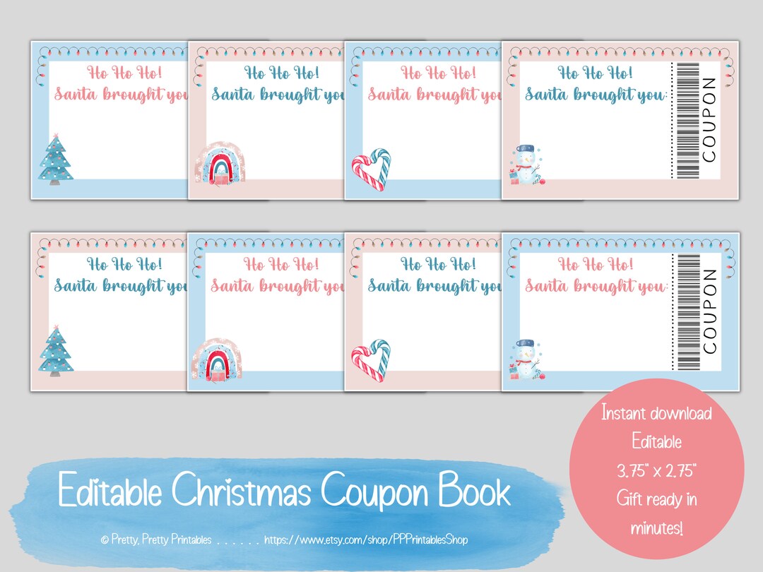 Christmas Coupon Book Printable &amp; Editable Blue DIY - Etsy