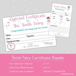 Tooth Fairy Certificate & Receipt | Printable + Editable | DIY | First Visit from Tooth Fairy | Tooth Fairy Letter | Tooth Fairy Printable