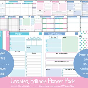 Undated Planner Pack Printable &amp; Editable - Etsy