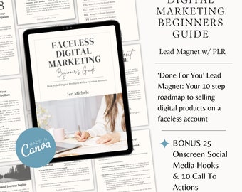 Faceless Digital Marketing Beginners Guide | DFY Lead Magnet | Ebook Template | PLR Ebook | Canva Template | Digital Marketing Ebook