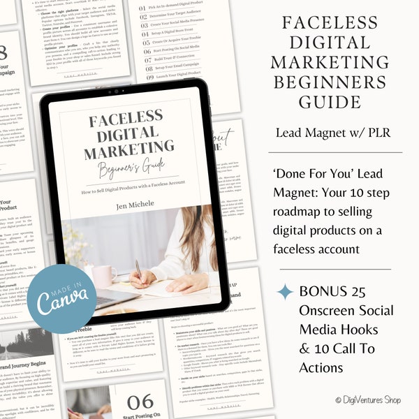 Faceless Digital Marketing Beginners Guide | DFY Lead Magnet | Ebook Template | PLR Ebook | Canva Template | Digital Marketing Ebook
