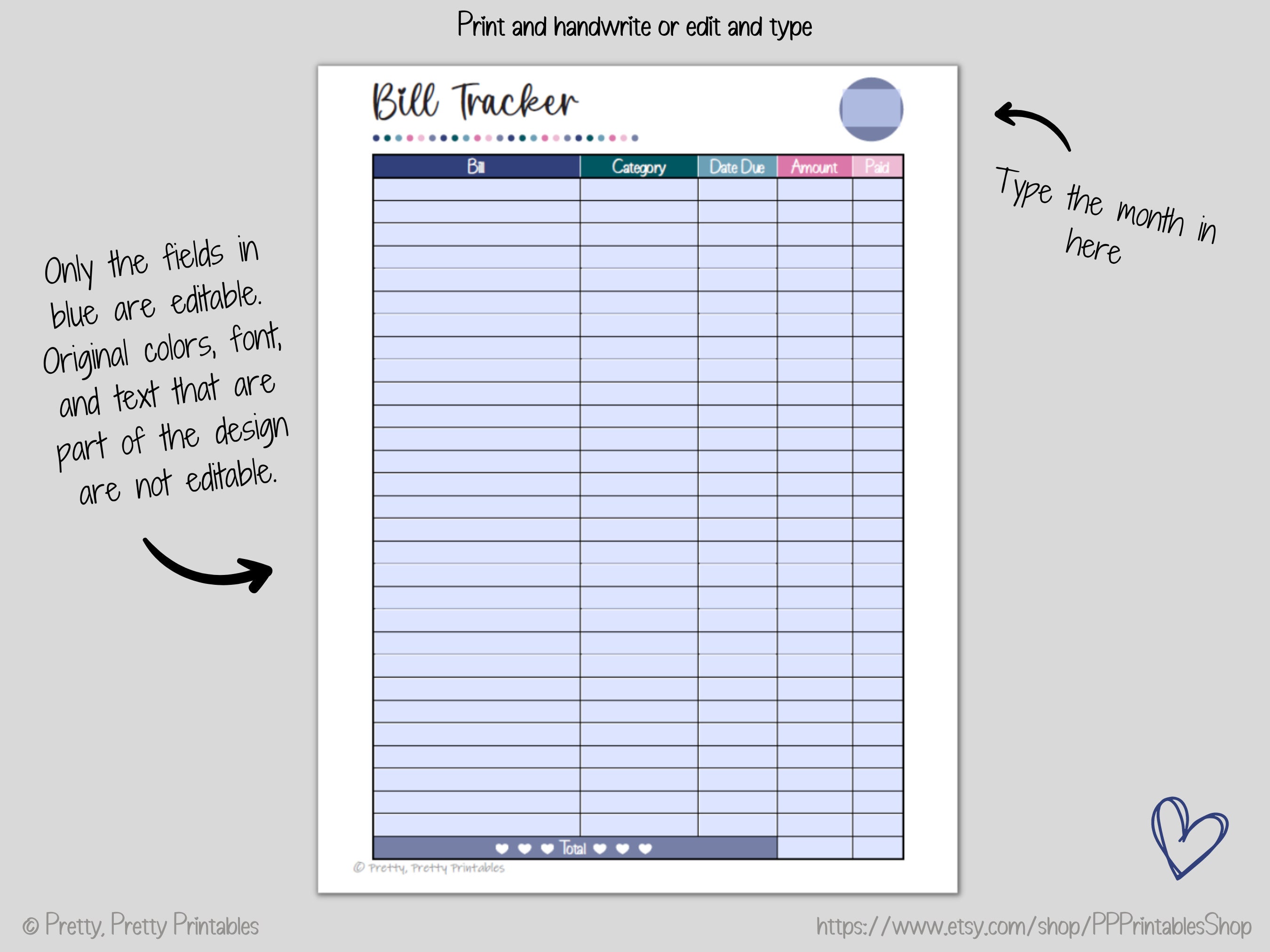 Monthly Bill + Budget Tracker Bundle - Minimalist Polka Dot - Editable ...