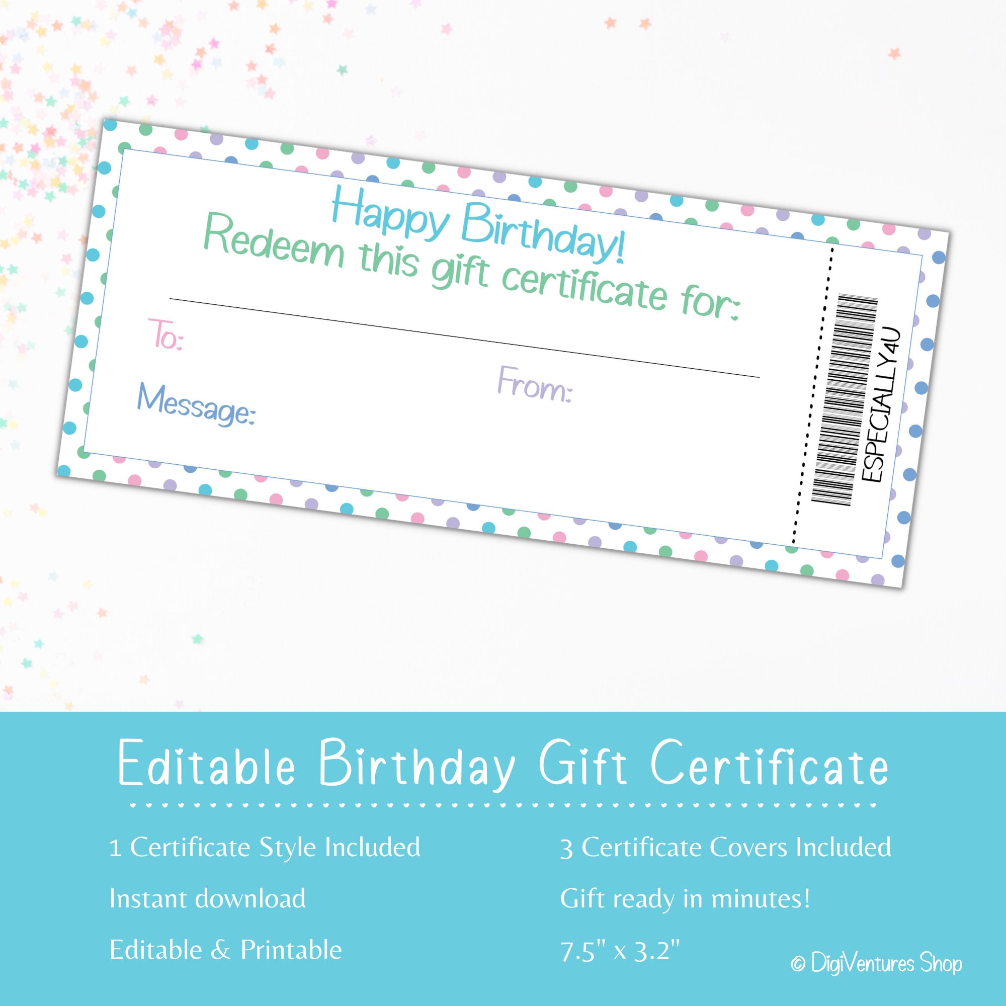 Birthday Gift Certificate Template | Printable &amp; Editable | Rainbow ...