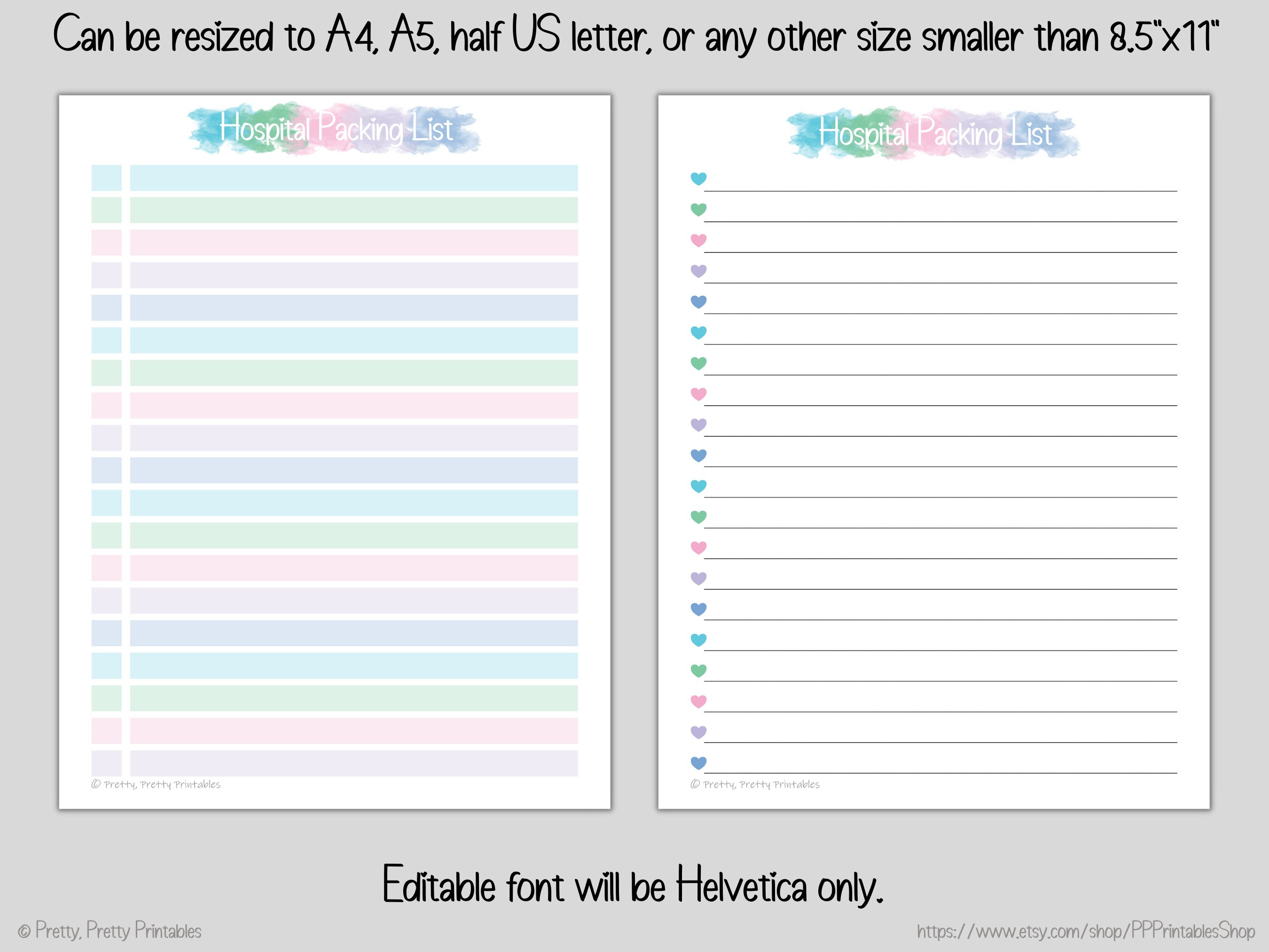 Hospital Packing List Editable &amp; Printable Labor and - Etsy