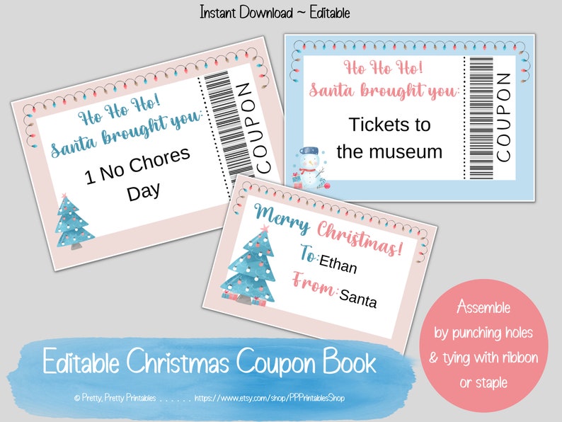 Christmas Coupon Book Printable &amp; Editable Blue DIY - Etsy