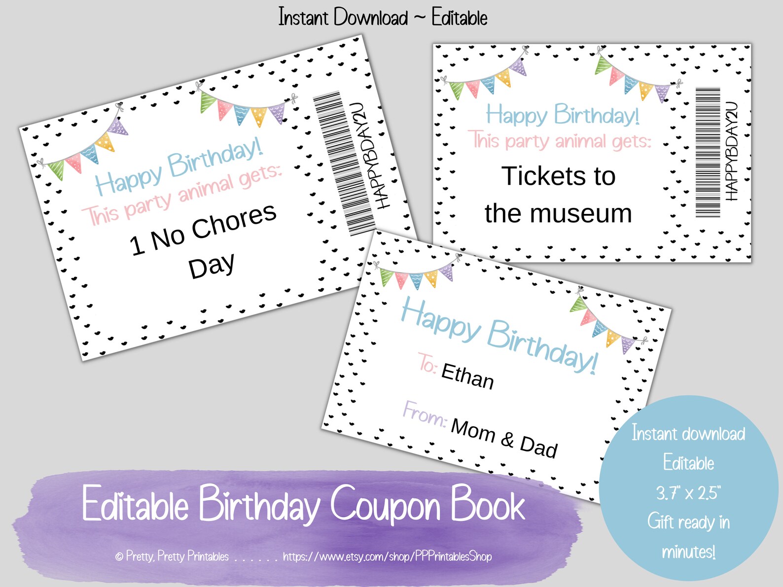 Birthday Coupon Book Printable &amp; Editable Rainbow Birthday - Etsy