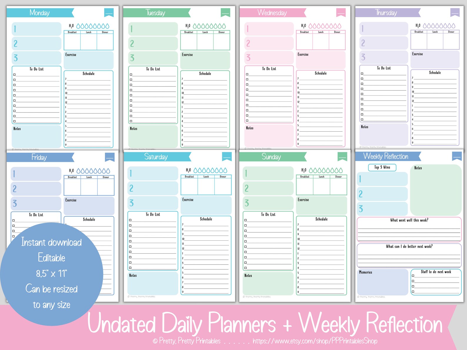Undated Planner Pack Printable &amp; Editable - Etsy