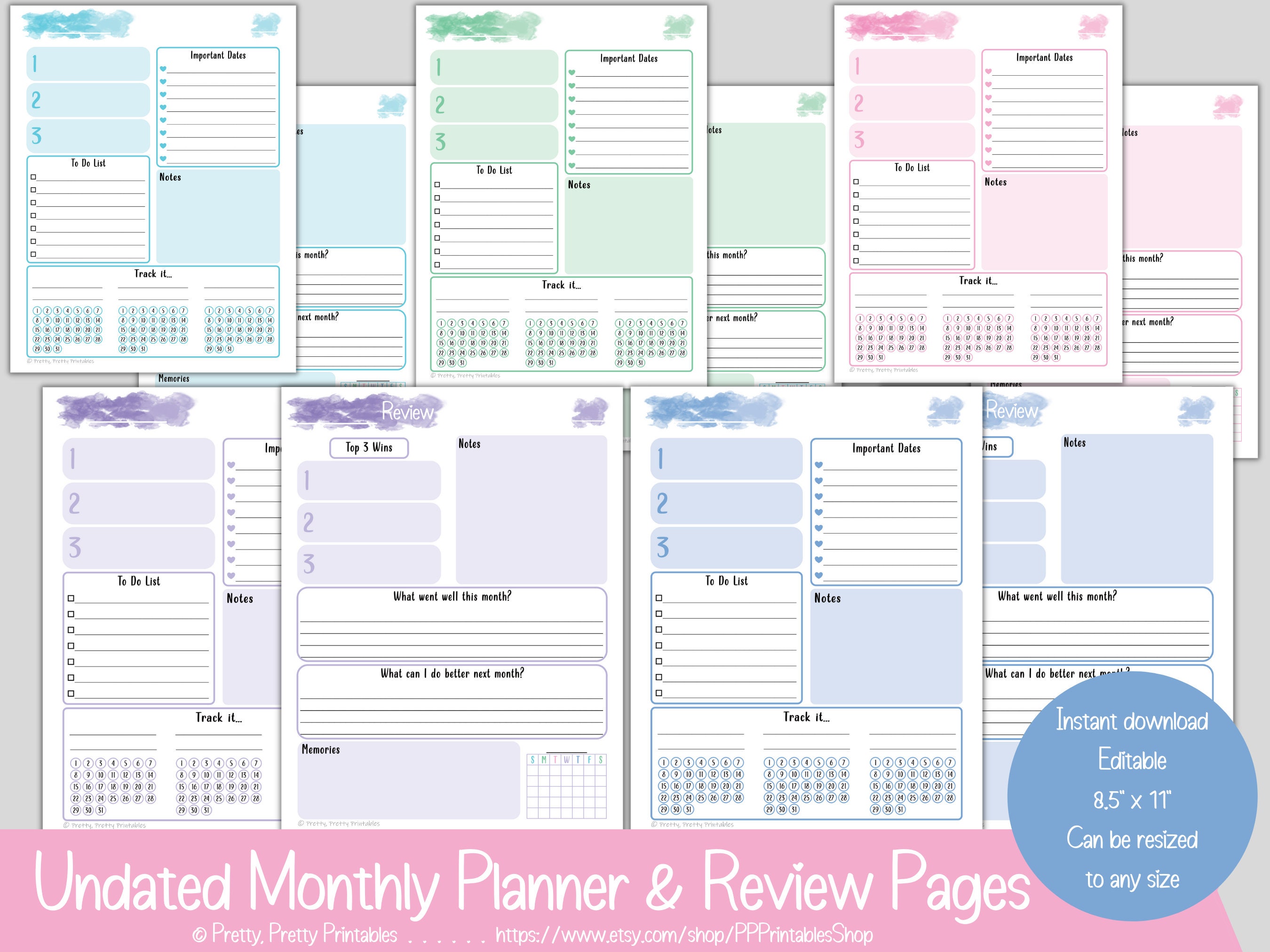 Undated Planner Pack Printable &amp; Editable Annual-monthly-weekly-daily ...