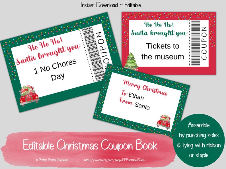 Christmas Coupon Book Printable & Editable DIY Christmas Etsy