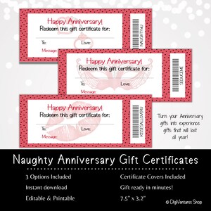 Naughty Anniversary Gift Certificate Template | Printable Gift Certificate | Paper Anniversary Gift | Experience Gift | Naughty Coupon Book
