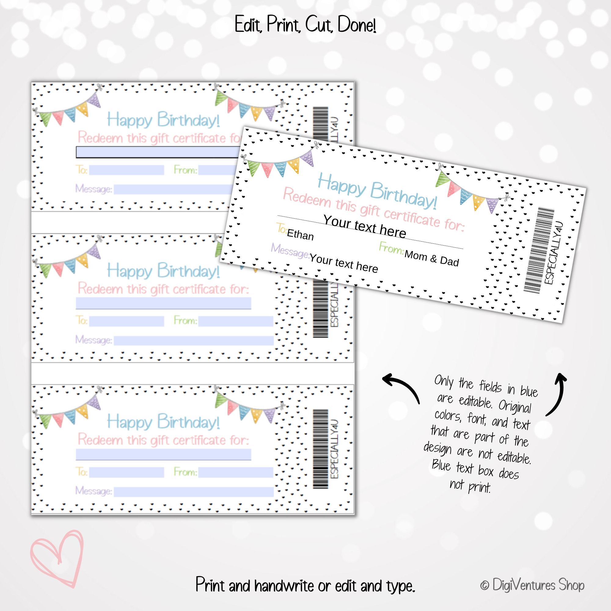 Birthday Gift Certificate Template | Printable & Editable | Rainbow ...