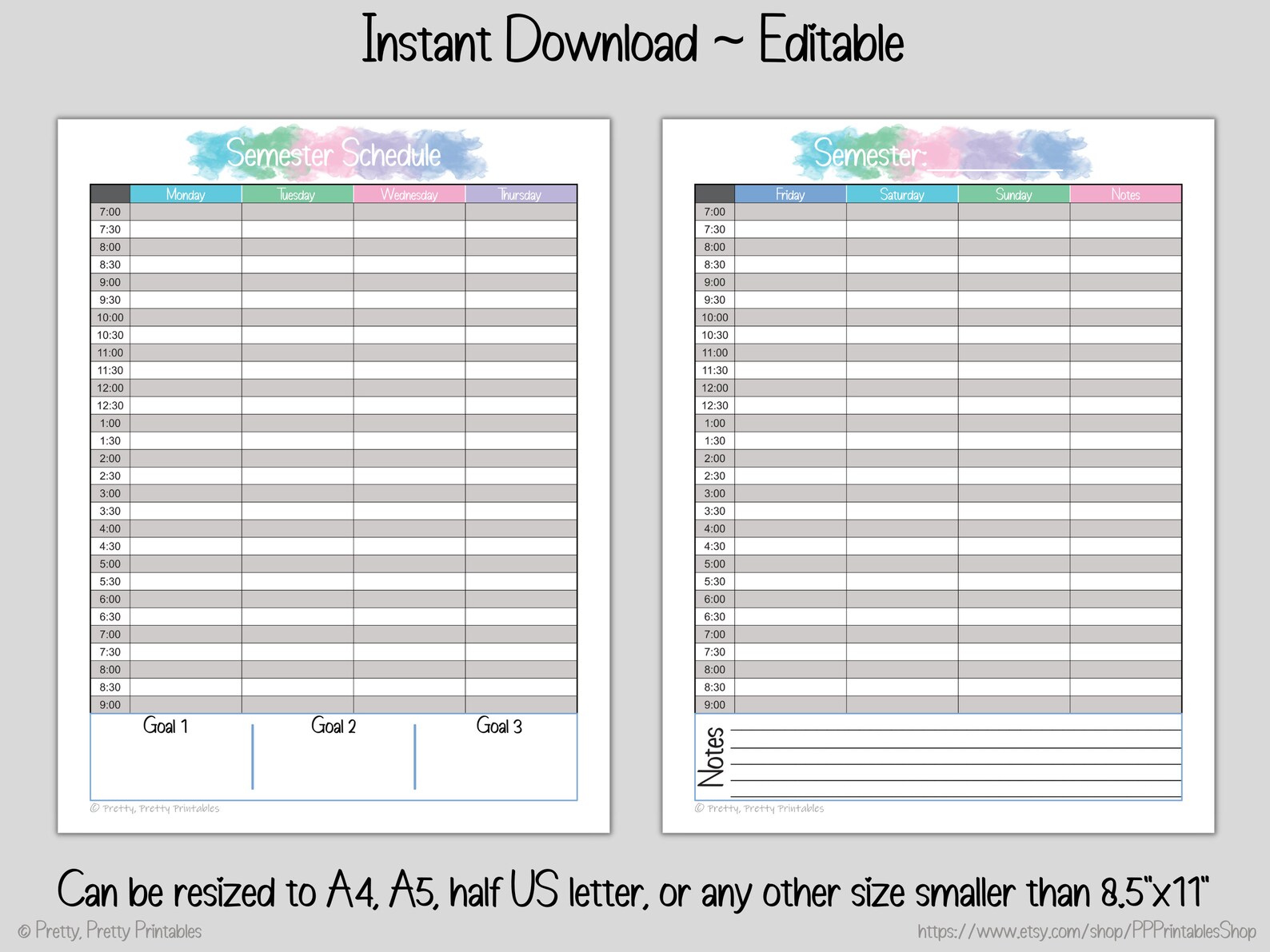 School Semester Schedules Printable &amp; Editable Student - Etsy