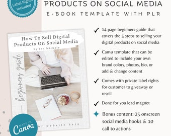 How To Sell Digital Products On Social Media Guide | Ebook Template | PLR Ebook | Canva Template | DFY Lead Magnet | Digital Marketing Ebook