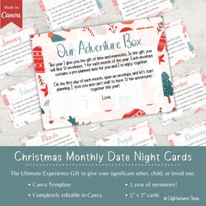 Tarjetas de cita nocturna de Navidad / Caja de aventuras / 12 meses de citas / Regalo de experiencia / Regalo de último minuto / Regalo de bricolaje / Caja de cita nocturna / Recuerdos