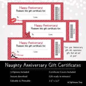 Naughty Anniversary Gift Certificate Template | Printable Gift Certificate | Paper Anniversary Gift | Experience Gift | Naughty Coupon Book