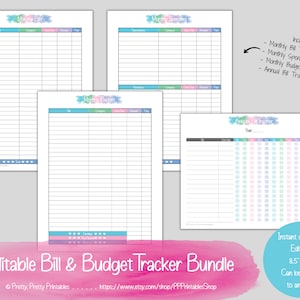 Monthly Bill + Budget Tracker Bundle - Editable & Printable - Pastel ...