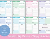 Undated Daily Planner Pages + Weekly Reflection - Editable & Printable - Blue Banner - H2O Tracker - Goal Planner - To Do List - Schedule
