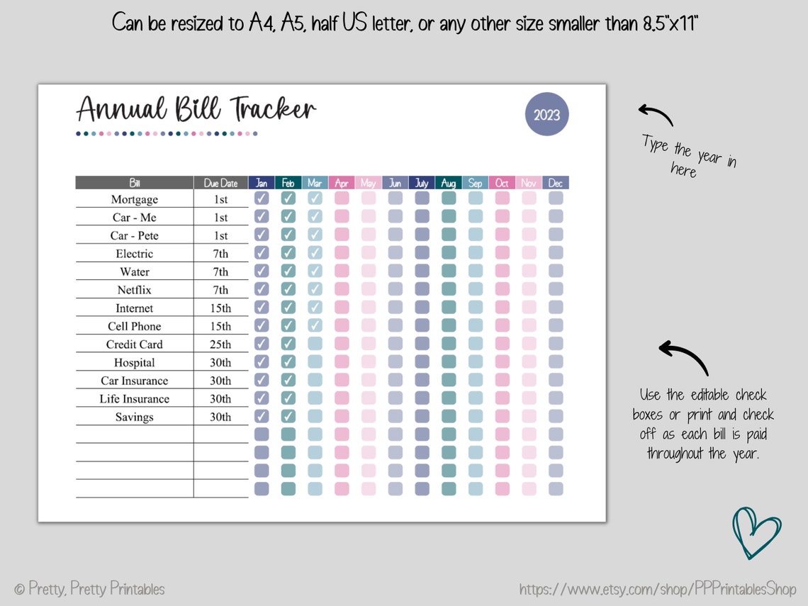 Monthly Bill + Budget Tracker Bundle - Minimalist Polka Dot - Editable ...