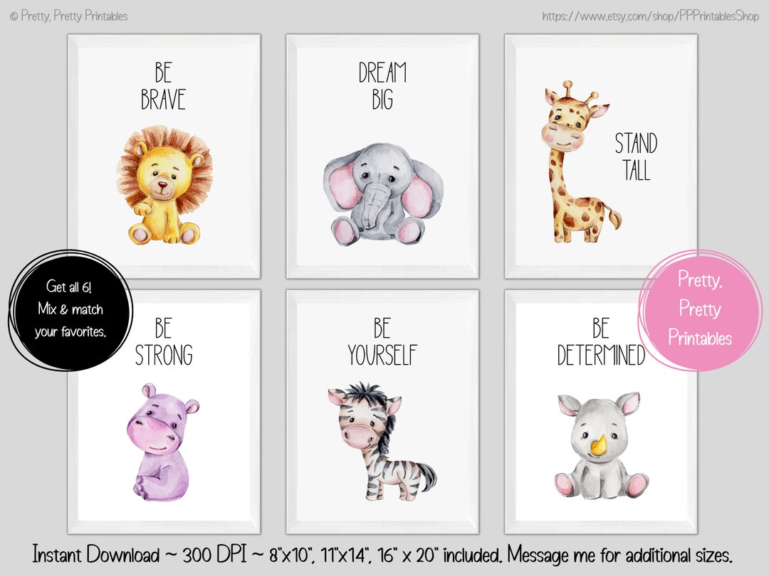 Safari Animal Wall Art Set of 6 Nursery Decor Kids Room Etsy