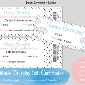 Birthday Gift Certificate Template printable &amp; Editable - Etsy