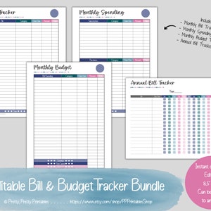 Monthly Bill + Budget Tracker Bundle - Minimalist Polka Dot - Editable & Printable -Spending Tracker -Bill Tracker -Budget Tracker -Due Date
