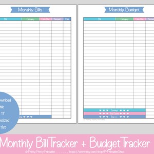 Monthly Bill + Budget Tracker Bundle - Editable & Printable - Pastel ...