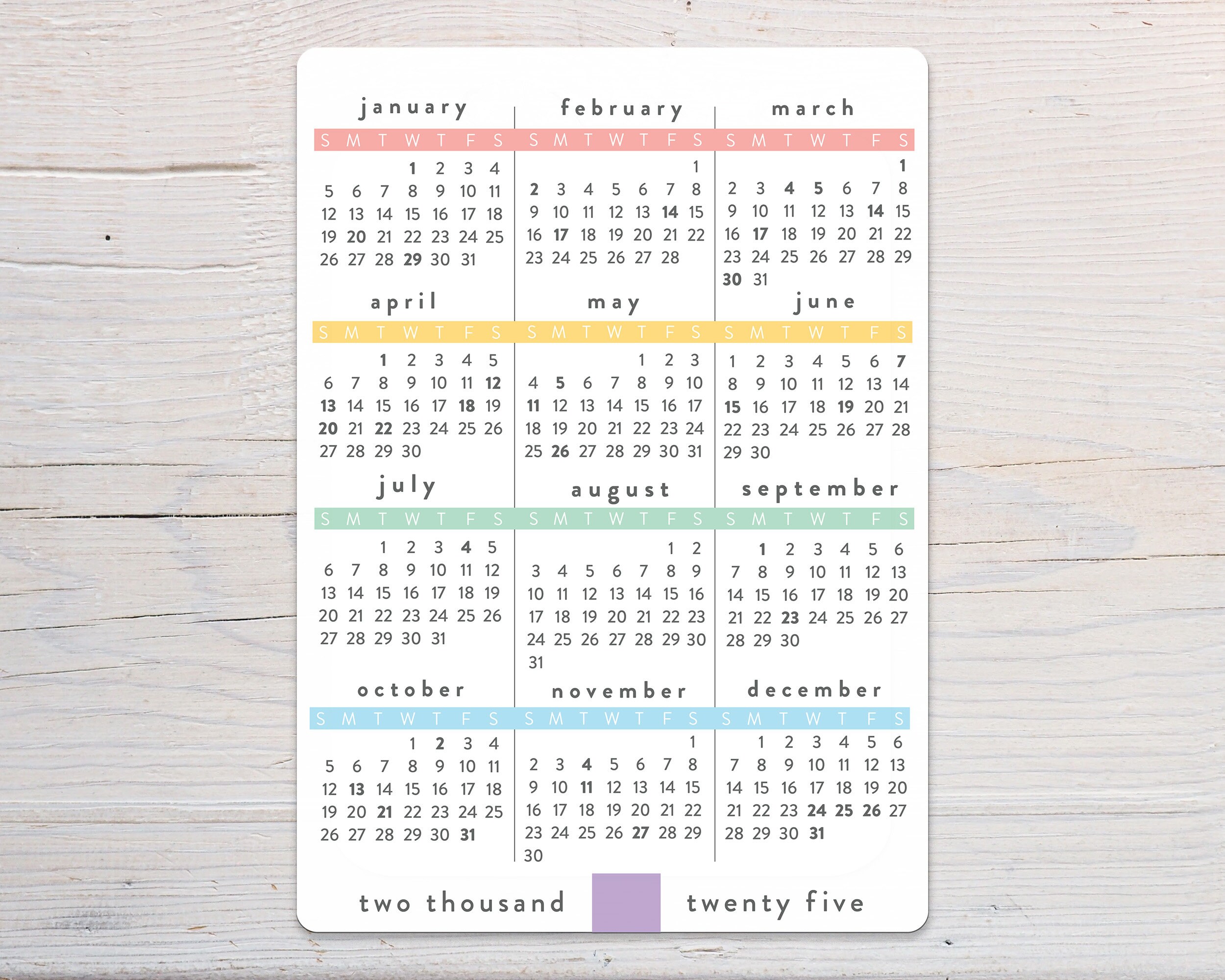 New Rainbow 2025 Refrigerator Calendar Small 12month Calendar