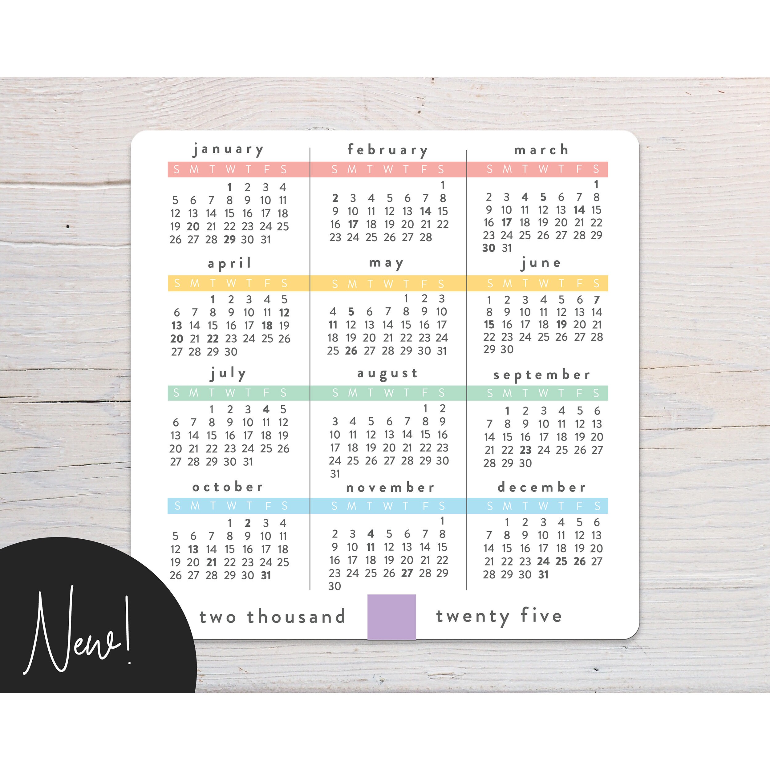 New Rainbow 2025 Refrigerator Calendar Small 12month Calendar