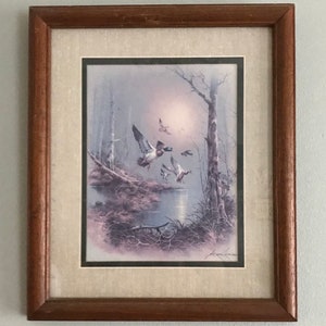 Pair of Vintage Framed Duck Prints by Andres Capinas - 11W x 13H