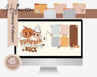 Halloween Wallpaper Desktop Folder Icons Fall Background | PC Wallpaper MAC Wallpaper Desktop Organizer Aesthetic Wallpaper for Desktop