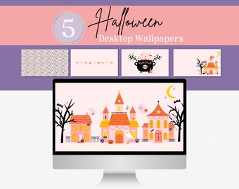 Halloween Wallpaper Desktop-Halloween-Hintergrund | PC Wallpaper MAC Wallpaper Desktop Organizer Aesthetic Wallpaper für Desktop Pink