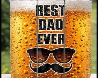 Pappa någonsin Tumbler Wrap | Öl, solglasögon, mustasch PNG (digital nedladdning)