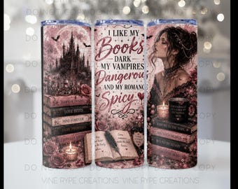 Mörk romantik vampyrböcker tumblerwrap PNG | Gothic BookTok kryddig älskare design (digital nedladdning)