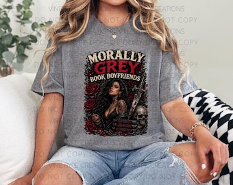 Moralt grå bokpojkvänner PNG | Mörk romantisk gotisk grafisk t-shirt (PNG-fil)