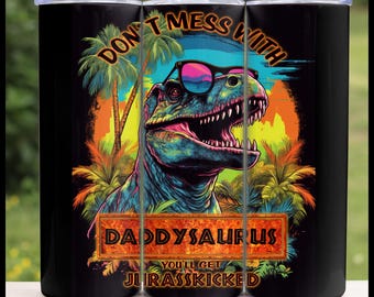 Daddysaurus Tumbler Wrap PNG | Retro dinosaurie pappa sublimeringsdesign (digital nedladdning)
