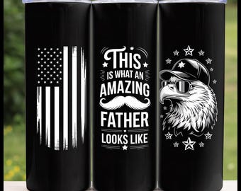 Patriotisk far Tumbler Wrap PNG | Amerikansk flagga med örnmotiv (digital nedladdning)