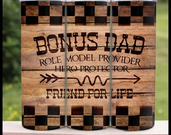 Bonus Dad Tumbler Wrap PNG | Rustik träådring sublimeringsdesign (digital nedladdning)