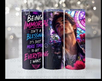 Neon Gotisk Vampyr Tumbler Wrap | Odödlig Citat, Mörk Romantik PNG (Digital Nedladdning)