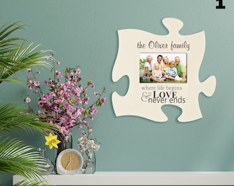 Custom Frame | Puzzle Piece Frame | Puzzle Photo Frame | Personalized Picture Frame | Custom Wall Plaque | Ivory Photo Frame | Wall Decor