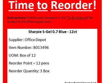 Pre-filled out Printable KANBAN Replenishment Card (small) - 5s standardization - Editable to your needs