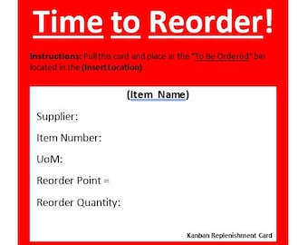 KANBAN Replenishment Card (small) - 5s standardization - Blank Cards - Editable to your needs