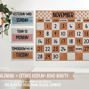 Calendrier Imprimable 2022 Boho Calendrier Numérique Télécharger Salle de classe Affichage Grand Mur Calendrier Nombres Jours Saisons et Cartes Météo Ensemble