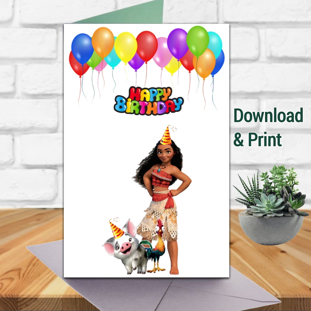 Moana Birthday Card Greeting Card Download Print - Etsy