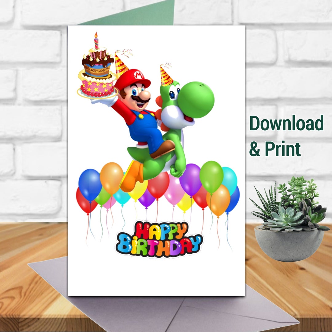 Super Mario Yoshi Birthday Card Greeting Card Download - Etsy