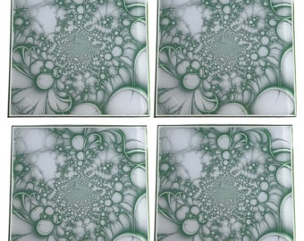 Individually Made Made Wall Tiles • Mural Tile Art Ceramic Backsplash Ceramic Wall Tiles •  Work Of Art • SERIES: Trimmed Green • 6”x 6”